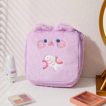 Kawaii Embroidery Cartoon Animal Plush Cosmetic Bag