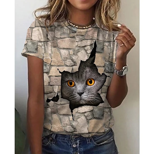 3D Walls Out Looking Cat T-Shirt