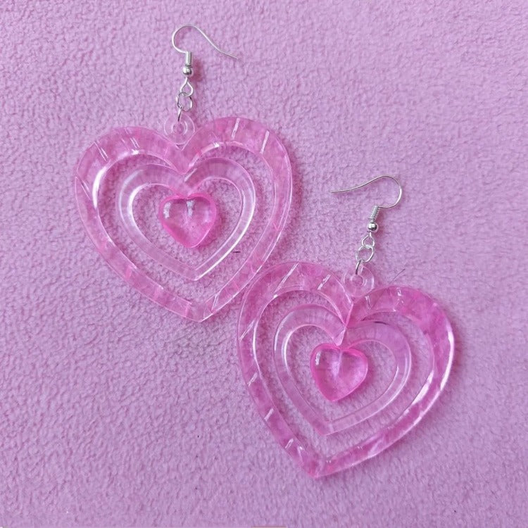 Sweet Pink Love Heart Drop Earrings
