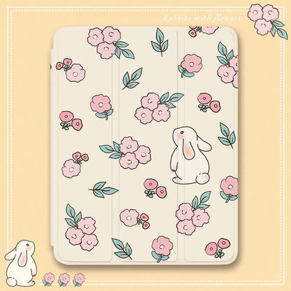 Kawaii Flowers Rabbit iPad & Laptop Sleeve - iPad & Laptop Sleeve - Kawaii Bonjour