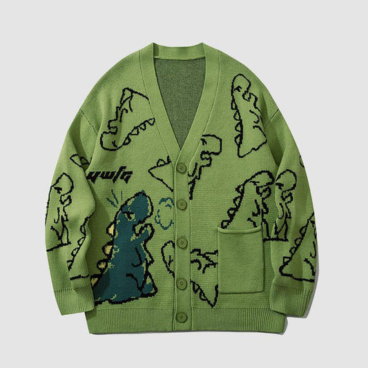 Kawaii Cartoon Mad Dinosaur Cardigan Sweater