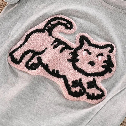 Cartoon Tiger Embroidery Crop Top T-Shirt High Waist Denim Shorts