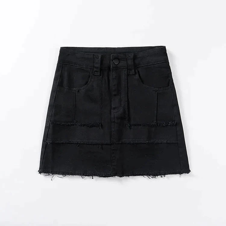Chic High Waist A-line Pockets Denim Skirt