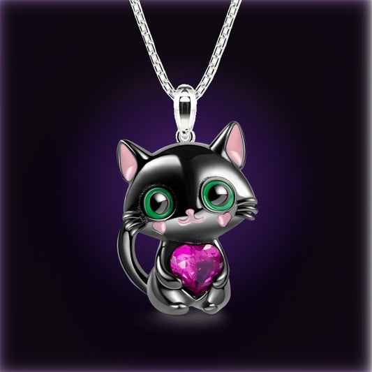 Kitty Crystal Heart Cat Necklace