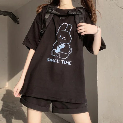 Snack Time Bunny Letter Print T-Shirt