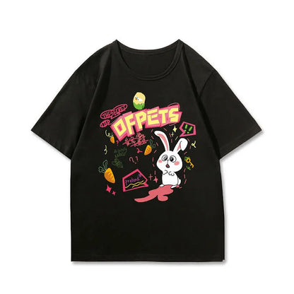 Cartoon Bunny Bear Sheep Letter Print Loose T-Shirt