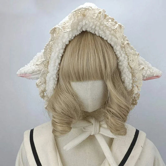 Lolita Cute Sheep Ears Lace Hat Warmer