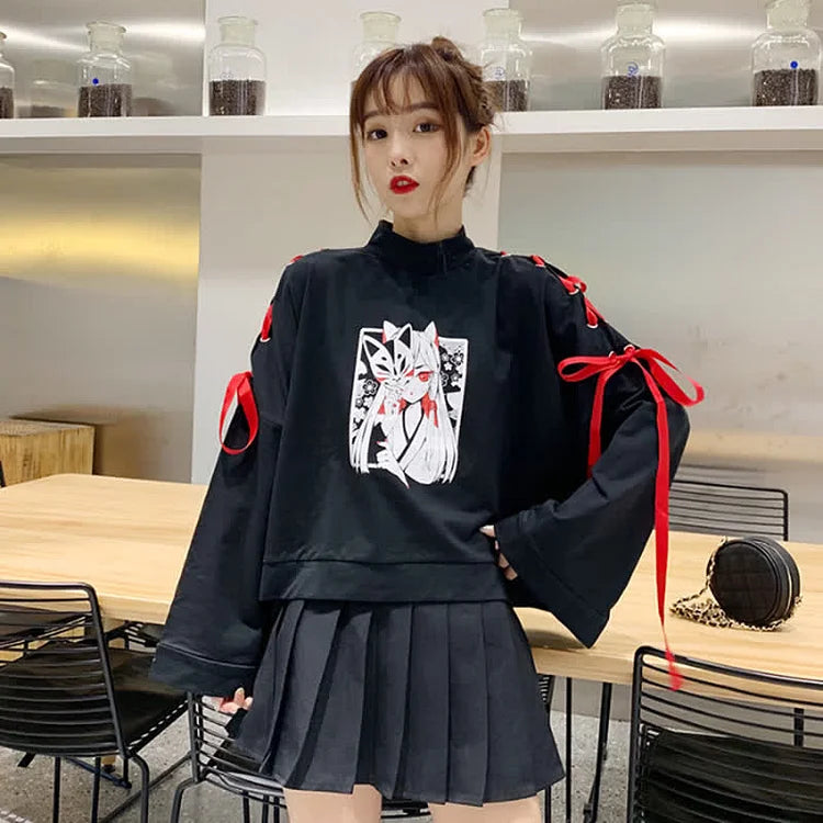 Harajuku Fox Girl Ribbon Sweatshirt