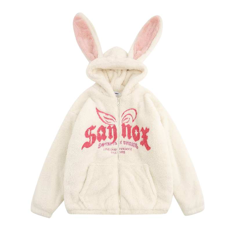 Bunny Letter Zipper Streetwear Hoodie Coat
