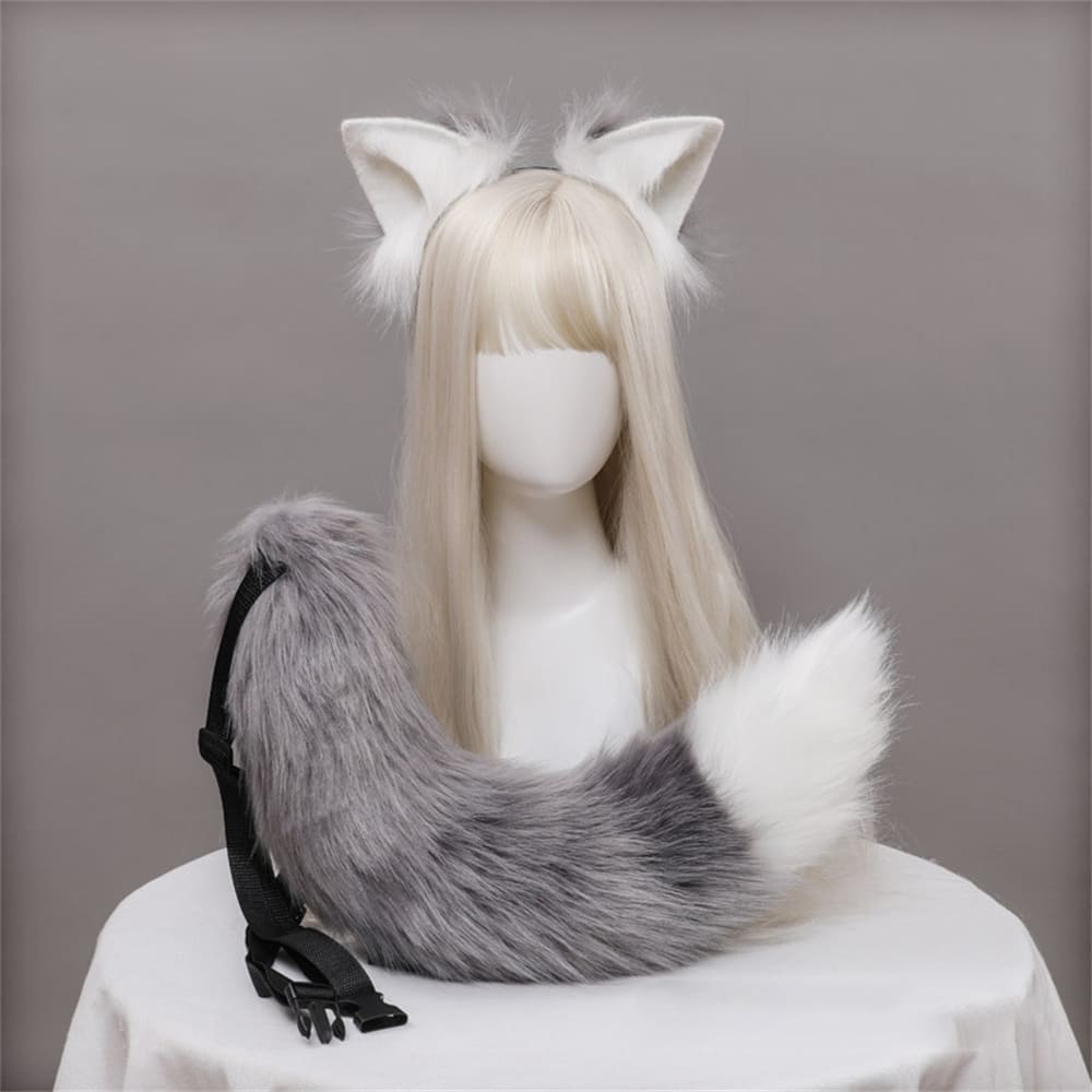 Plush Fox Ears Tail Cosplay Headband Accessory Two Piece Set