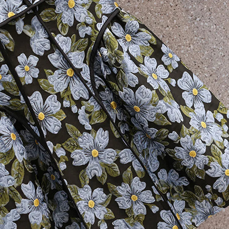 Vintage Blossom Floral Print Puff Sleeve A-Line Dress