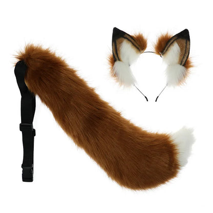 Two Piece Set Fox Ears Tail Headband Cosplay Costume Accessory