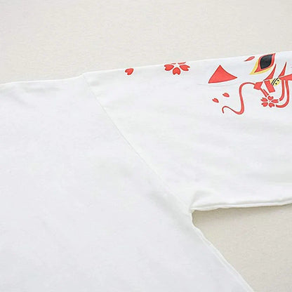 Cute Sakura Fox Print Loose T-Shirt