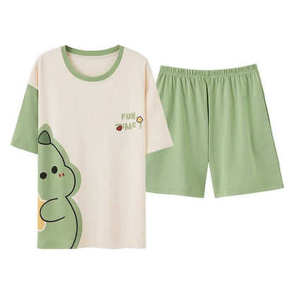 Cartoon Dinosaur Letter Print Summer Cotton Pajamas Set