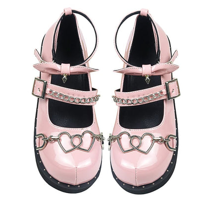 Lolita Bow Chain Heart Mary Janes Shoes