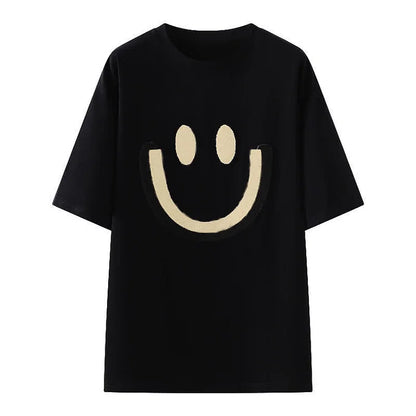 Smiling Face Embroidery Loose T-Shirt Dress