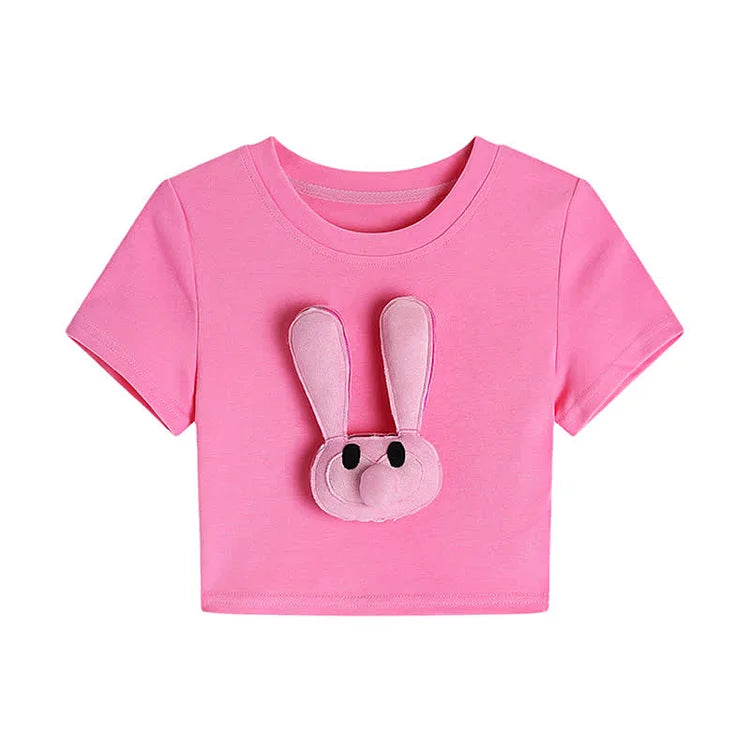 Cartoon 3D Bunny Round Neck T-Shirt
