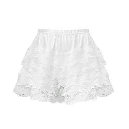 Chiffon Cardigan Lace Cami Top Undershorts High Waist Ruffle Denim Mini Skirt