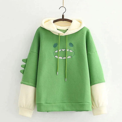 Harajuku Dinosaur Print Colorblock Sweatshirt Hoodie