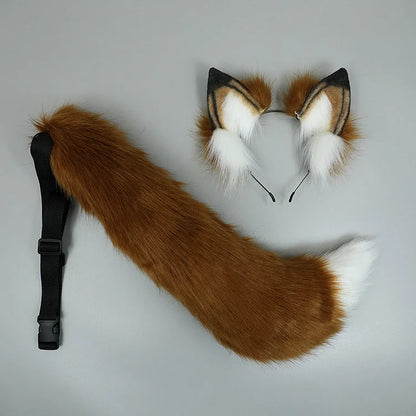 Two Piece Set Fox Ears Tail Headband Cosplay Costume Accessory