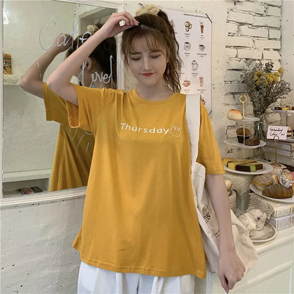 Casual Counting Days Embroidery T-Shirt