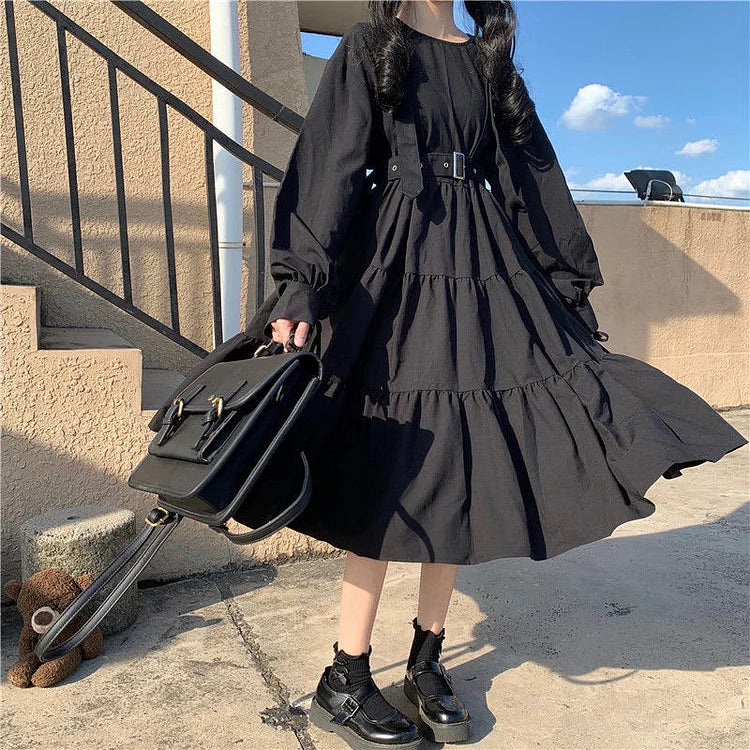 High Waist Ruffle Hem A-Line Lolita Dress