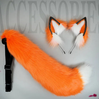 Two Piece Set Fox Ears Tail Headband Cosplay Costume Accessory