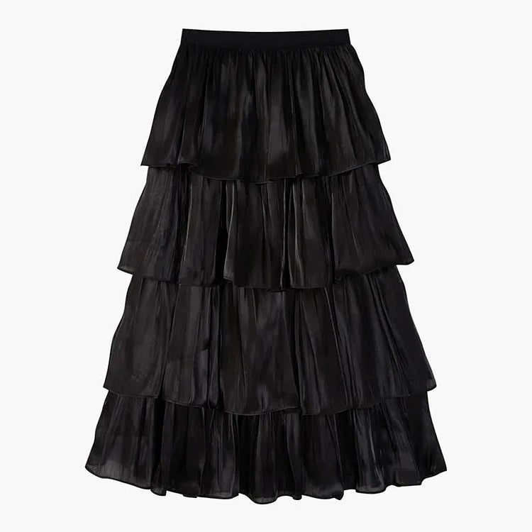 Chic Pure Color High Waist Tiered Skirt