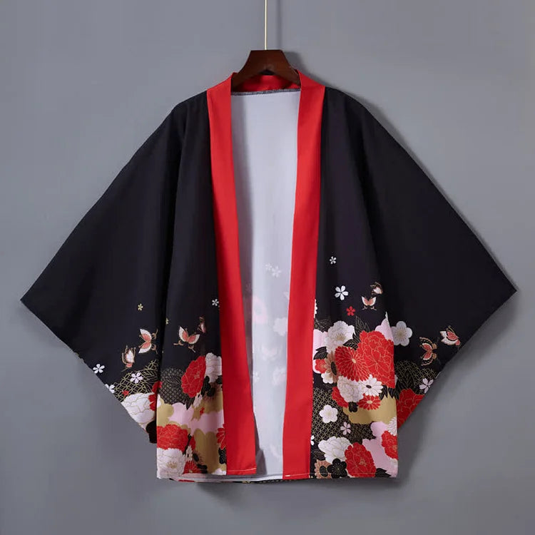 Vintage Paper Crane Blossom Print Cardigan Kimono Outerwear