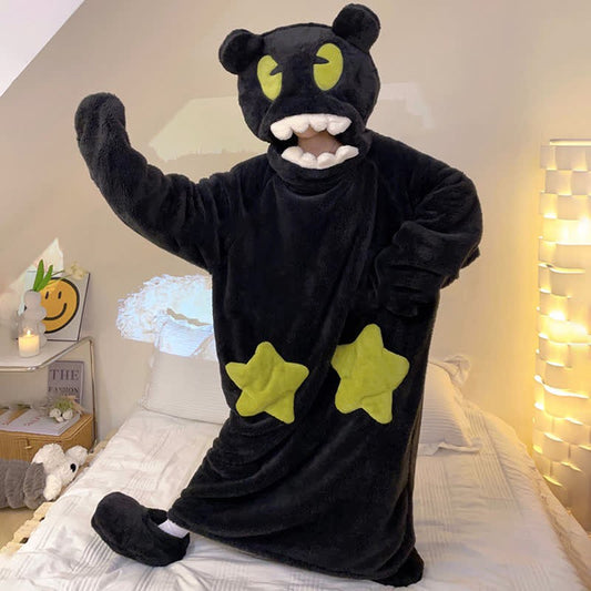 Kawaii Monster Bear Plush Hooded Jumpsuit Pajamas Dress