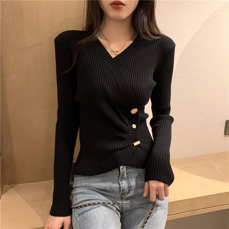 Cross V-Neck Button Knit Cardigan Sweater Outerwear