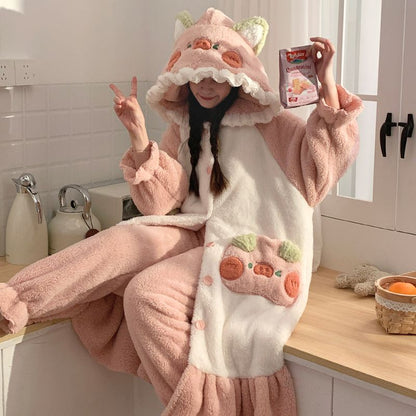 Kawaii Cute Piggy Hooded Pajamas Set