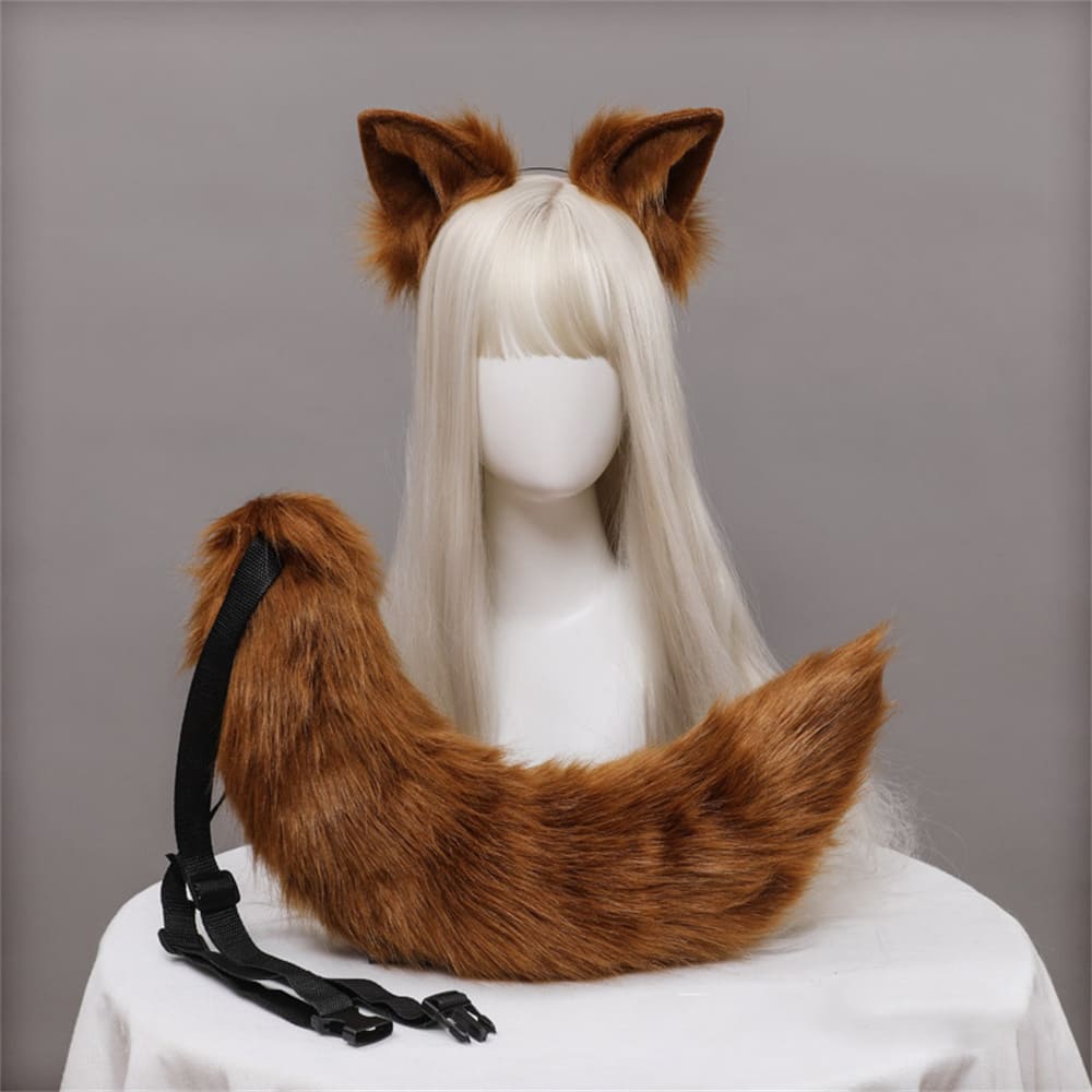 Plush Fox Ears Tail Cosplay Headband Accessory Two Piece Set