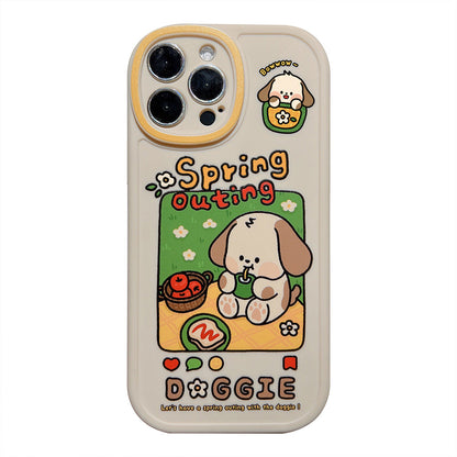 Kawaii Cartoon Spring Picnic Puppy iPhone Case