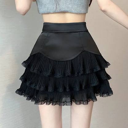 Chic High Waist Bowknot Lace Layered Mini Skirt