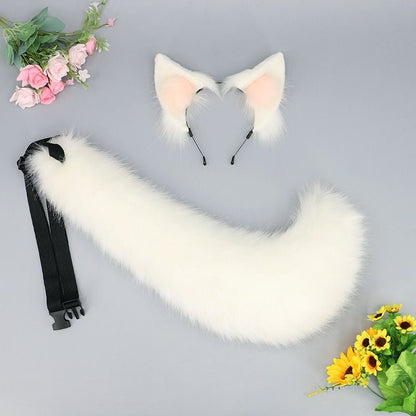 Two Piece Set Fox Ears Tail Headband Cosplay Costume Accessory