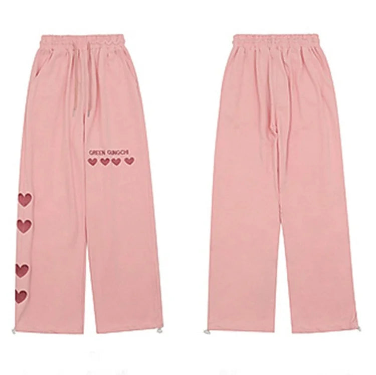 Love Heart Print Letter Embroidery Casual Pants