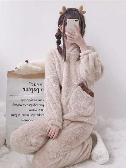 Kawaii Bear Plush Hooded Pajama Set