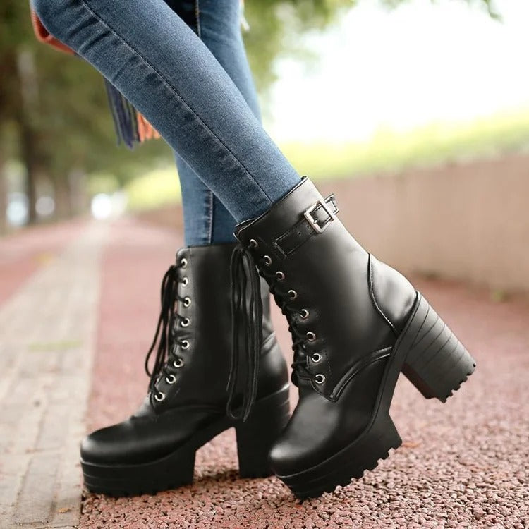 Preppy Chic Lace-Up High Heel Cosplay Boots