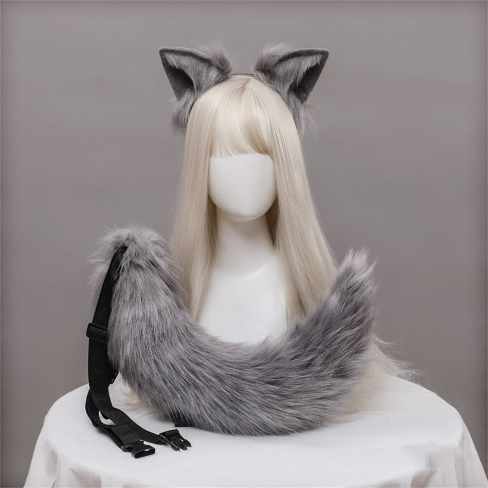 Plush Fox Ears Tail Cosplay Headband Accessory Two Piece Set
