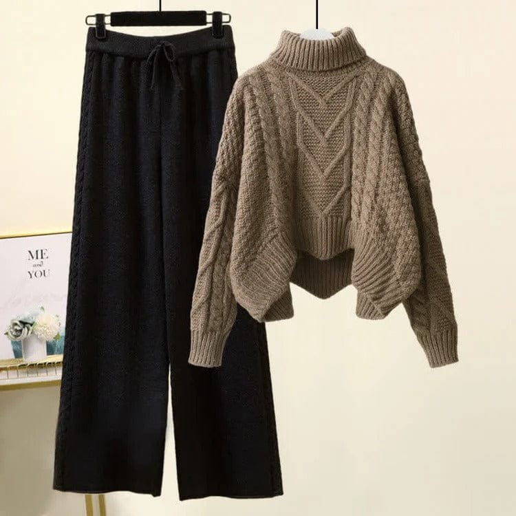 Arrow Vivid Color Cable Sweater Wide Pants Two Piece Set Meowhiskers