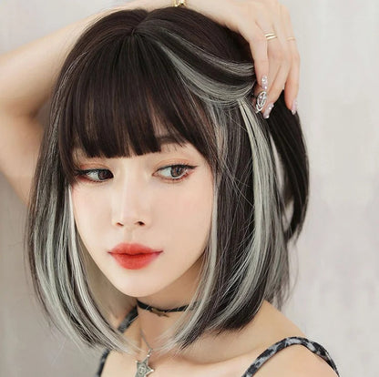 Short Style Highlights Straight Wig With Neat Bangs