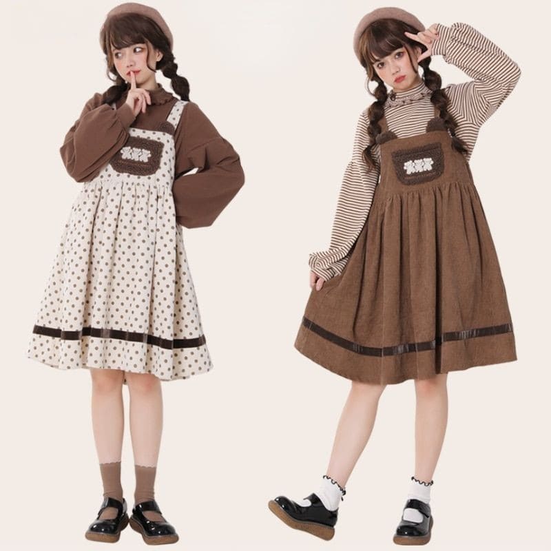 Lolita Sweet Bear Shirt Strap Dress Two Piece Set
