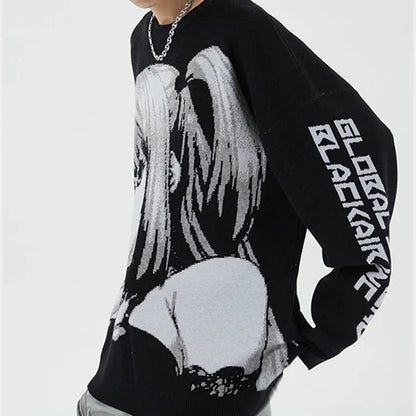 Chic Anime Girl Letter Print Knit Sweater