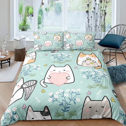 Cartoon Kitty Cat Fish Plying Bedding Sets