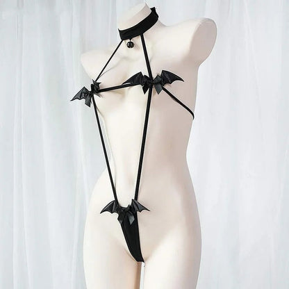 Sexy Devil Wings Bowknot Bikini Bodysuit Lingerie Set