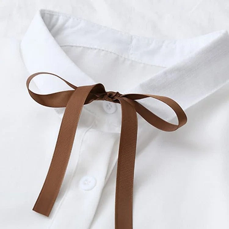 Bowknot Lapel Shirt Ripped Denim Overalls Pants Two Piece Set Meowhiskers