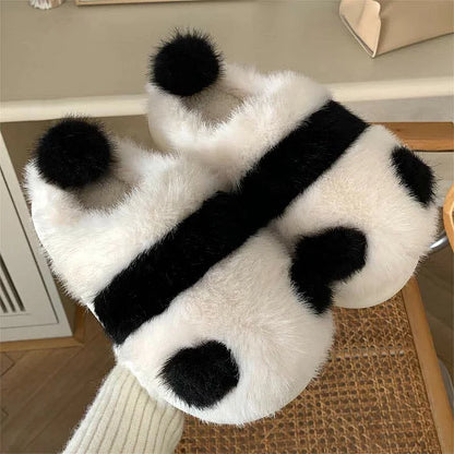Fluffy Cartoon Panda Fuzzy Ball Plush Slippers