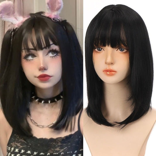Punk Goth Short Straight Wigs With Bangs
