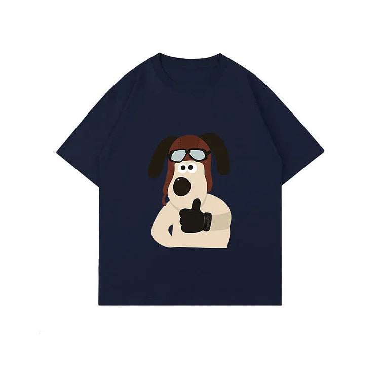 Cartoon Puppy Print Round Neck Oversized T-Shirt
